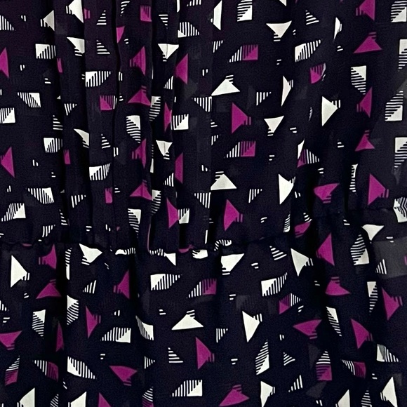 Halogen Black White Purple Abstract Peplum Short Sleeves Casual Blouse Tops M - Picture 7 of 7